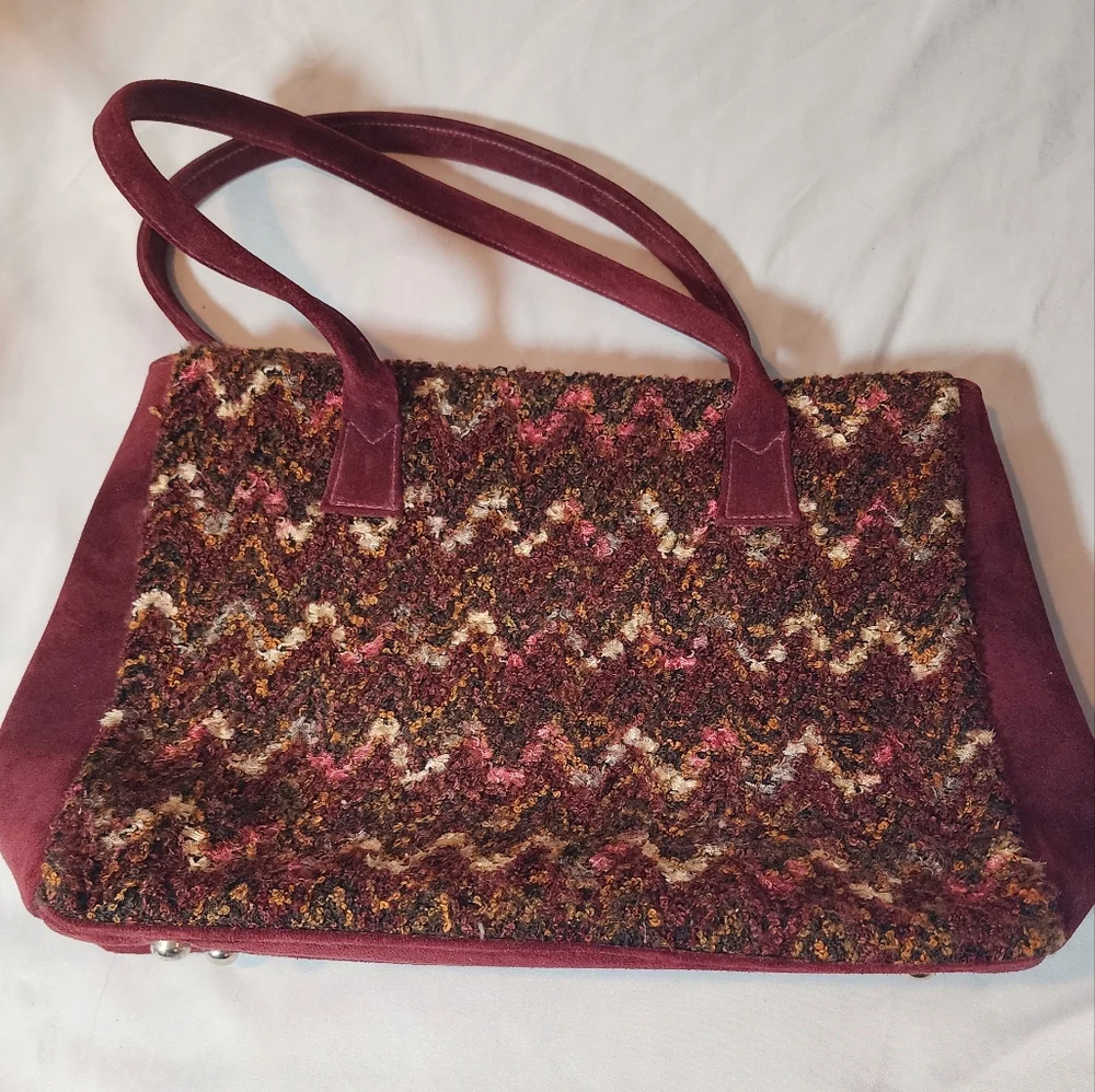 NWT Sarah Shaw Elegant Burgundy Patterned Women's Shoulder Bag 14.5inx10in